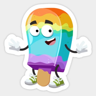 cartoon happy rainbow colors ice cream on a stick mascot smiling Sticker